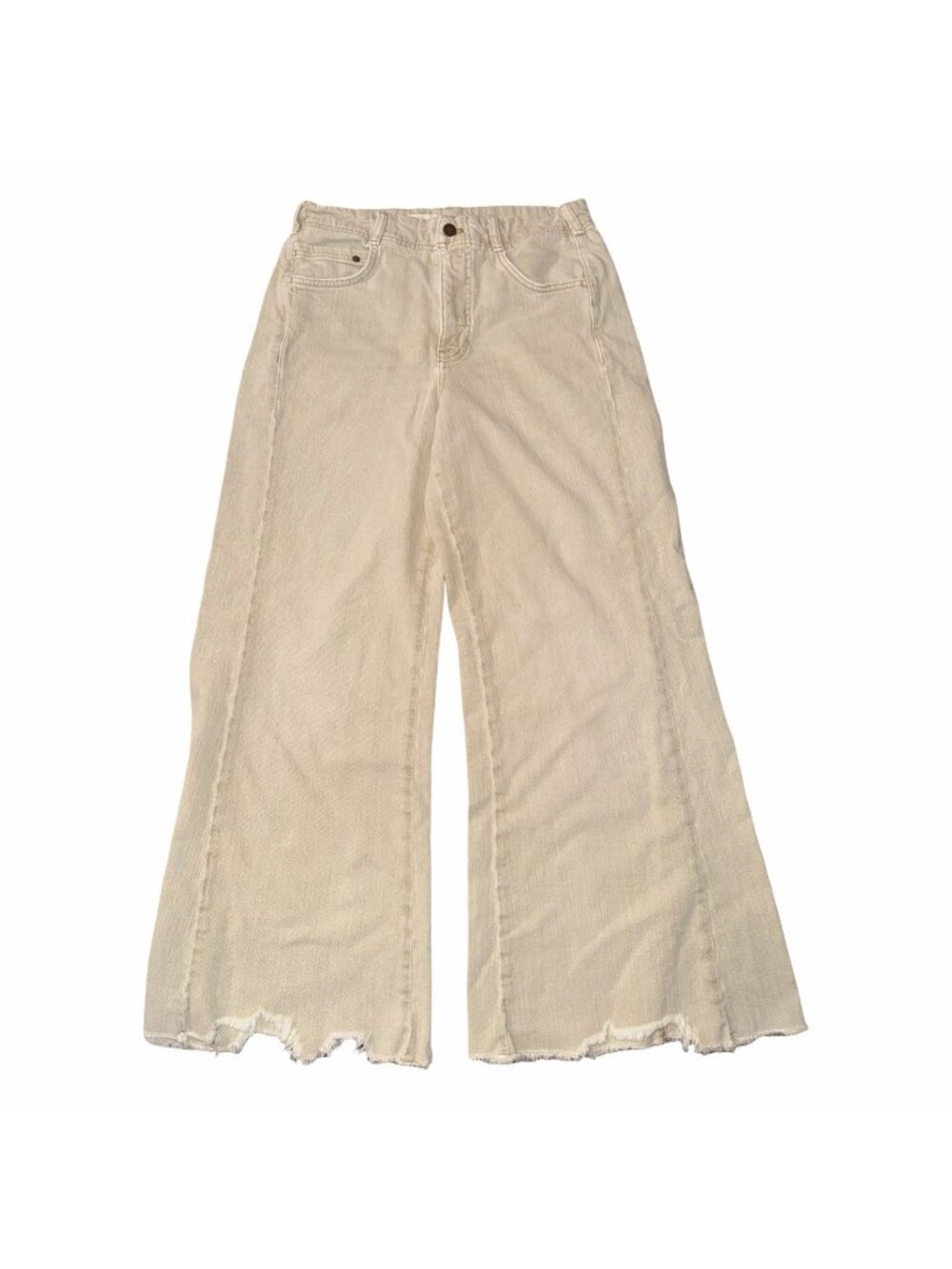 Anthropologie Pilcro Wide Leg Jeans Beige Frayed Raw Hem High Rise 29x28